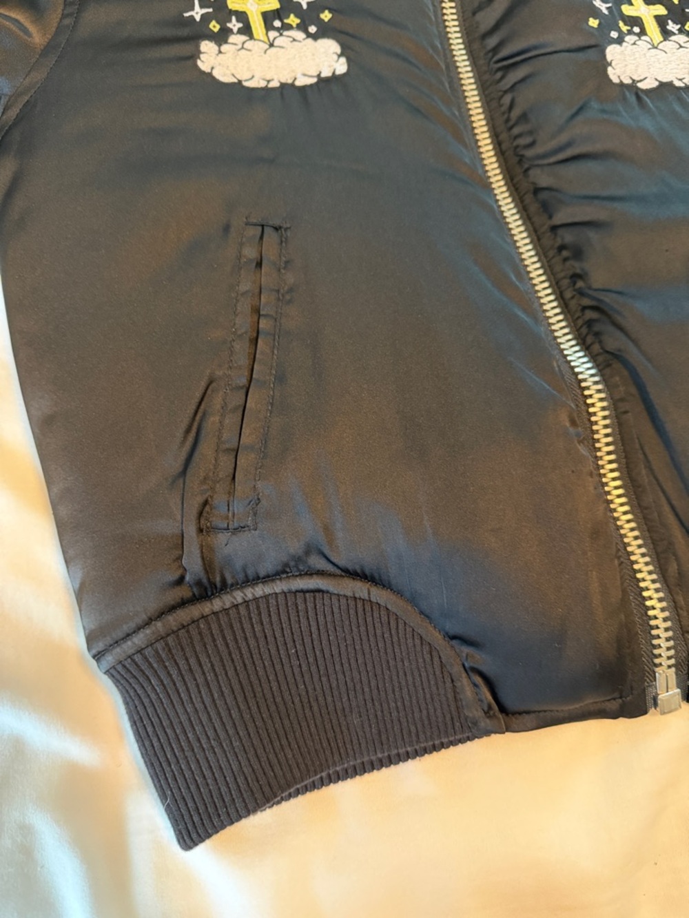 Rare! UNIF Black Embroidered Hardcore Bomber Jacket XS Unisex Y2K - Picture 12 of 16